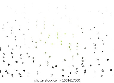 Light Green vector template with currency. Blurred design in simple style with symbols of currency. Pattern for bank ads, posters, banners.