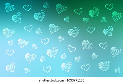 Light Green vector template with doodle hearts. Decorative shining illustration with hearts on abstract template. Pattern can be used for valentine's ad, booklets.