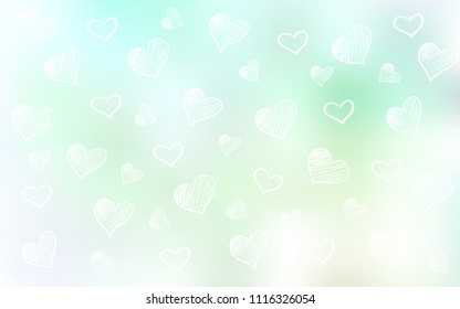 Light Green vector template with doodle hearts. Blurred decorative design in doodle style with hearts. Template for Valentine's greeting postcards.