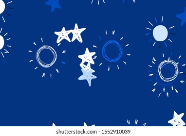 Light Green vector template with doodle stars, suns. Modern geometrical abstract illustration with stars, suns. Pattern for astronomy websites.