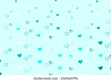Light Green vector template with doodle hearts. Blurred decorative design in doodle style with hearts. Pattern for carnival, festival romantic leaflets.