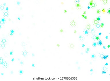 Light Green vector template with doodle stars, suns. Modern geometrical abstract illustration with stars, suns. Pattern for astronomy websites.