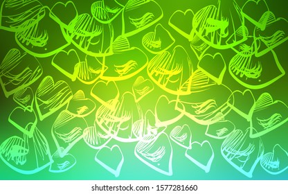 Light Green vector template with doodle hearts. Decorative shining illustration with hearts on abstract template. Pattern for marriage gifts, congratulations.