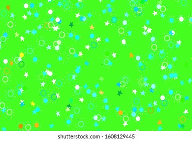 Light Green vector template with doodle stars, suns. Modern geometrical abstract illustration with stars, suns. Pattern for astronomy websites.