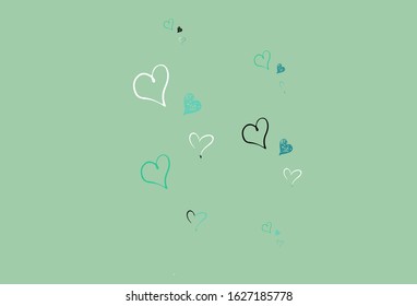 Light Green vector template with doodle hearts. Shining illustration with hearts on abstract template. Pattern for carnival, festival romantic leaflets.