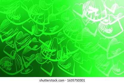 Light Green vector template with doodle hearts. Glitter abstract illustration with colorful hearts in romantic style. Pattern for marriage gifts, congratulations.