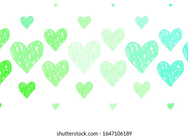 Light Green vector template with doodle hearts. Illustration with shapes of gradient hearts on blur backdrop. Design for a business advert of anniversary.