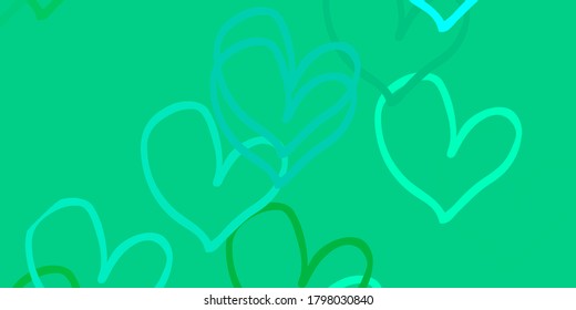 Light Green vector template with doodle hearts. Decorative shining illustration with hearts on abstract template. Template for Valentine's greeting postcards.