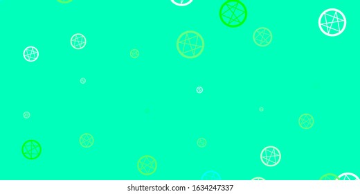 Light Green vector template with esoteric signs. Illustration with magical signs of spiritual power. Background for esoteric, mystic designs.