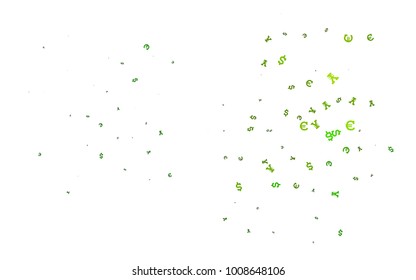 Light Green vector template with Euro, Dollar, Yen. Colored symbols of all currency on white background. The pattern can be used as ads, poster, banner for payments.