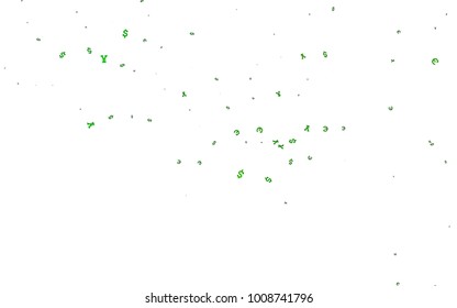 Light Green vector template with Euro, Dollar, Yen. Modern abstract illustration with symbols of money. The pattern can be used as ads, poster, banner for payments.