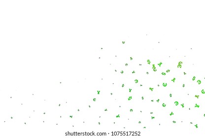 Light Green vector template with Euro, Dollar, Yen. Modern abstract illustration with symbols of money. Template for ads of markets, loans.