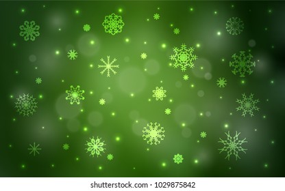 Light Green vector template with ice snowflakes. Decorative shining illustration with snow on abstract template. The pattern can be used for new year leaflets.