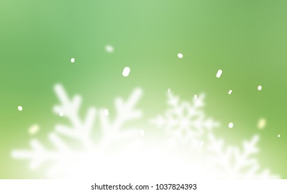 Light Green vector template with ice snowflakes. Blurred decorative design in xmas style with snow. The pattern can be used for new year leaflets.
