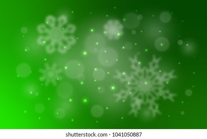 Light Green vector template with ice snowflakes. Blurred decorative design in xmas style with snow. New year design for your ad, poster, banner.