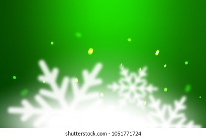 Light Green vector template with ice snowflakes. Blurred decorative design in xmas style with snow. New year design for your ad, poster, banner.