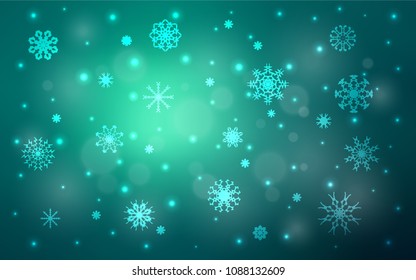 Light Green vector template with ice snowflakes. Blurred decorative design in xmas style with snow. The template can be used as a new year background.