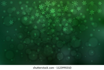 Light Green vector template with ice snowflakes. Blurred decorative design in xmas style with snow. The pattern can be used for new year leaflets.