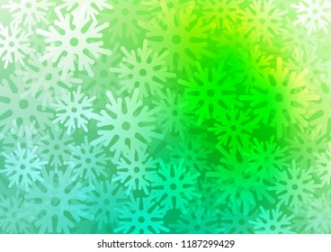 Light Green vector template with ice snowflakes. Blurred decorative design in xmas style with snow. New year design for your ad, poster, banner.