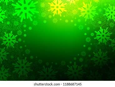 Light Green vector template with ice snowflakes. Shining colored illustration with snow in christmas style. The pattern can be used for new year ad, booklets.