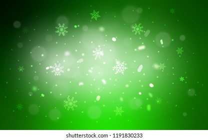 Light Green vector template with ice snowflakes. Decorative shining illustration with snow on abstract template. New year design for your ad, poster, banner.