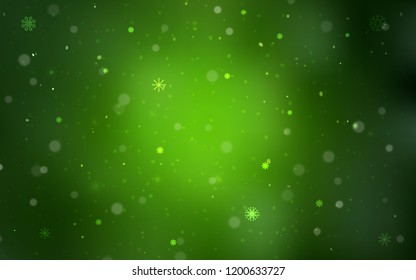 Hellgrüne Vektorvorlage mit Eisschneeflocken. Farbige Illustration mit Schnee im Weihnachtsstil. Neues Jahr Design für Ihre Anzeige, Poster, Banner.