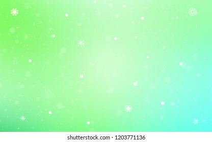 Light Green vector template with ice snowflakes. Snow on blurred abstract background with gradient. The pattern can be used for year new  websites.
