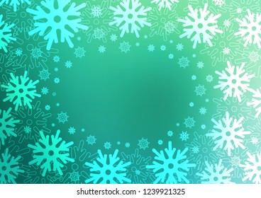 Light Green vector template with ice snowflakes. Blurred decorative design in xmas style with snow. The pattern can be used for new year ad, booklets.
