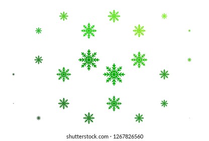 Light Green vector template with ice snowflakes. Snow on blurred abstract background with gradient. New year design for your ad, poster, banner.