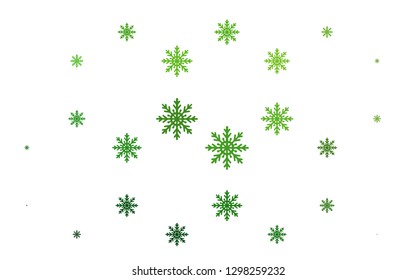 Light Green vector template with ice snowflakes. Blurred decorative design in xmas style with snow. New year design for your business advert.