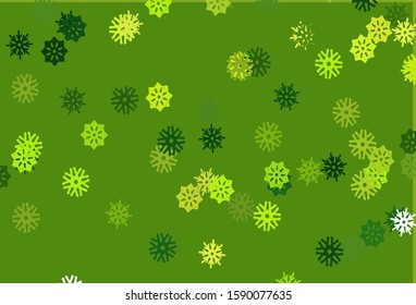 Light Green vector template with ice snowflakes. Decorative shining illustration with snow on abstract template. The template can be used as a new year background.