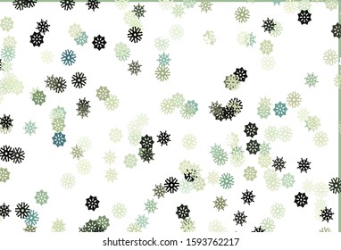Light Green vector template with ice snowflakes. Blurred decorative design in xmas style with snow. New year design for your business advert.