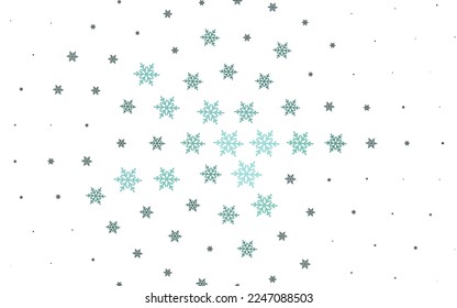 Hellgrüne Vektorvorlage mit Eisschneeflocken, Sternen. Farbenreiche Illustration mit Schnee im Weihnachtsstil. Neujahrsdesign für Unternehmenswerbung.