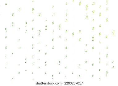 Light Green vector template with musical symbols. Abstract illustration with colorful symbols of melody. Pattern for school ad, booklets.