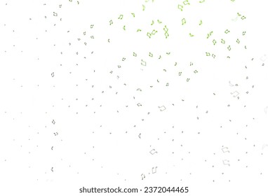 Plantilla vectorial verde claro con símbolos musicales. Diseño decorativo de estilo abstracto con formas musicales. Plantilla para revistas de moda.