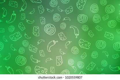 Light Green vector template with organic meal. Fast Food on blurred abstract background with colorful gradient. Design for ad, poster, banner of cafes or restaurants.