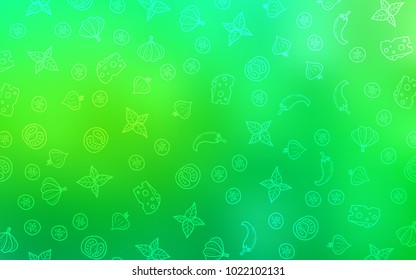 Light Green vector template with organic meal. Illustration with set of fresh food in doodle style. Pattern for ads of breakfast, lunch, dinner.