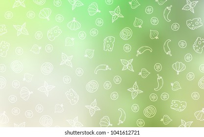Light Green vector template with organic meal. Illustration with set of fresh food in doodle style. Pattern for ad, booklets, leaflets of restaurants.