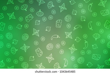 Light Green vector template with organic meal. Fast Food on blurred abstract background with colorful gradient. Pattern for menu of cafes, bars, restaurants.