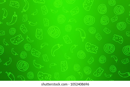Light Green vector template with organic meal. Blurred decorative design of snacks in doodle style. Template for meal cooking in kitchen.