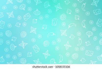 Light Green vector template with organic meal. Beautiful colored illustration with food in doodle style. Template for meal cooking in kitchen.