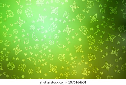 Light Green vector template with organic meal. Fast Food on blurred abstract background with colorful gradient. Design for ad, poster, banner of cafes or restaurants.