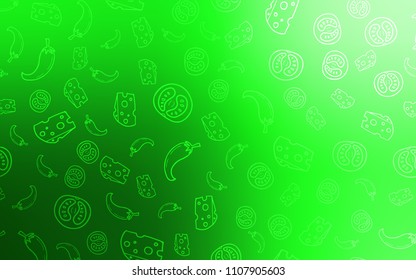 Light Green vector template with organic meal. Fast Food on blurred abstract background with colorful gradient. Pattern for ads of breakfast, lunch, dinner.