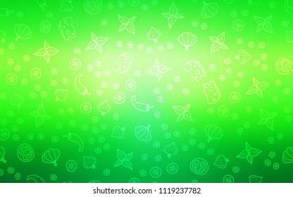 Light Green vector template with organic meal. Fast Food on blurred abstract background with colorful gradient. Design for ad, poster, banner of cafes or restaurants.