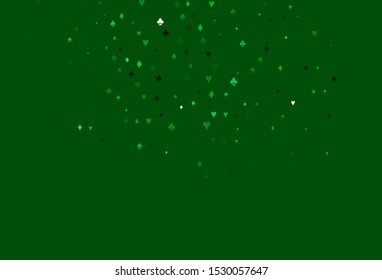 Light Green vector template with poker symbols. Glitter abstract sketch with isolated symbols of playing cards. Template for business cards of casinos.