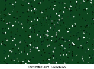 Light Green vector template with poker symbols. Colored illustration with hearts, spades, clubs, diamonds. Smart design for your business advert of casinos.