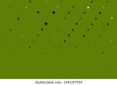 Light Green vector template with poker symbols. Shining illustration with hearts, spades, clubs, diamonds. Design for ad, poster, banner of gambling websites.