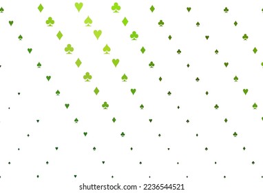 Light Green vector template with poker symbols. Illustration with set of hearts, spades, clubs, diamonds. Design for ad, poster, banner of gambling websites.