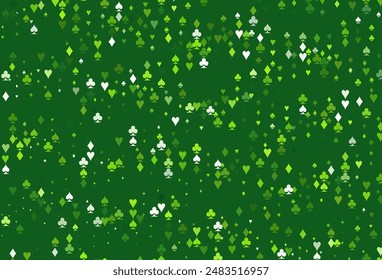 Light Green vector template with poker symbols. Glitter abstract sketch with isolated symbols of playing cards. Pattern for leaflets of poker games, events.