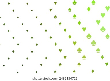 Light Green vector template with poker symbols. Colored illustration with hearts, spades, clubs, diamonds. Pattern for ads of parties, events in Vegas.